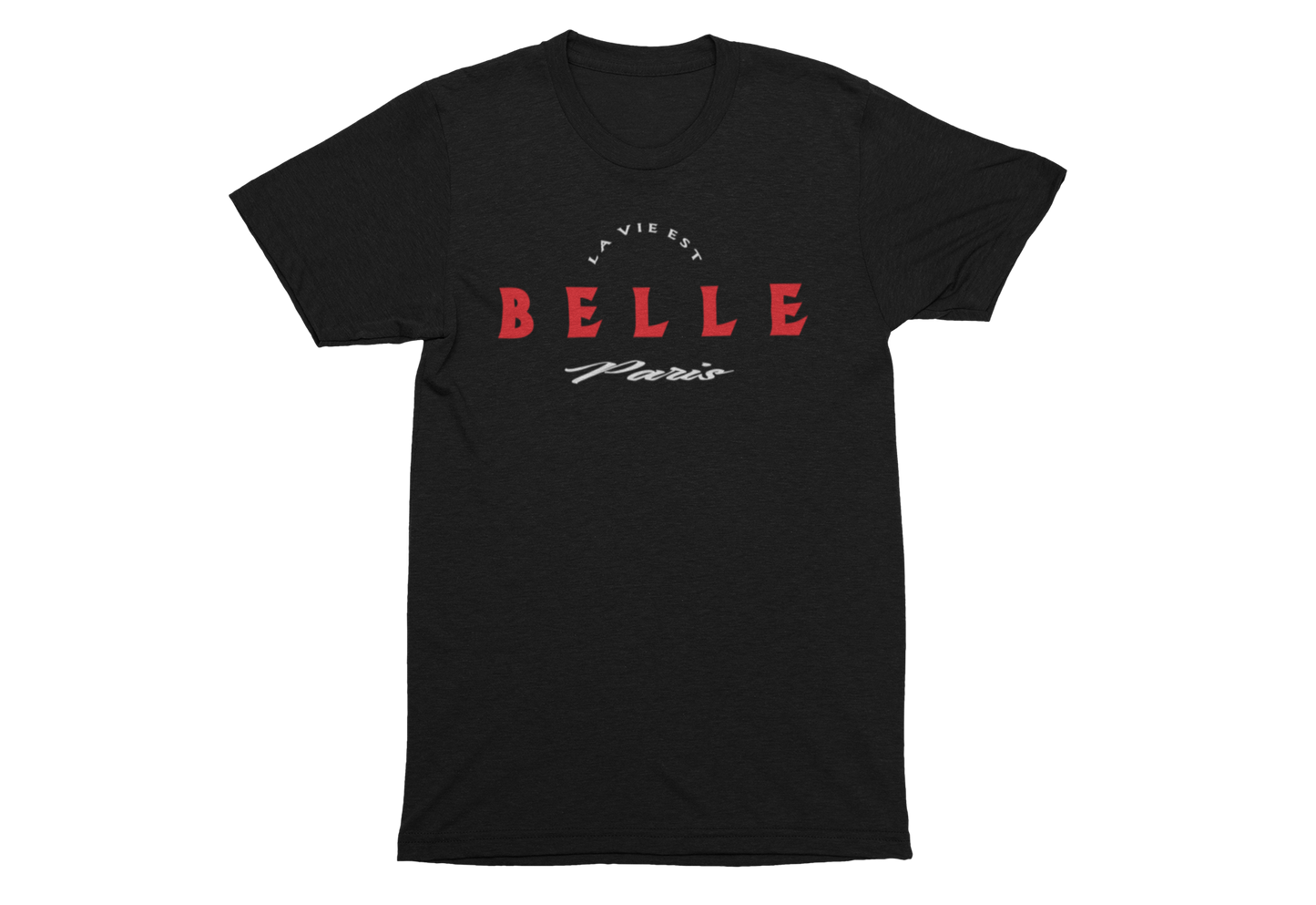 Black/Red/White Unisex La Vie Est Belle Short Sleeve T-Shirt image 0