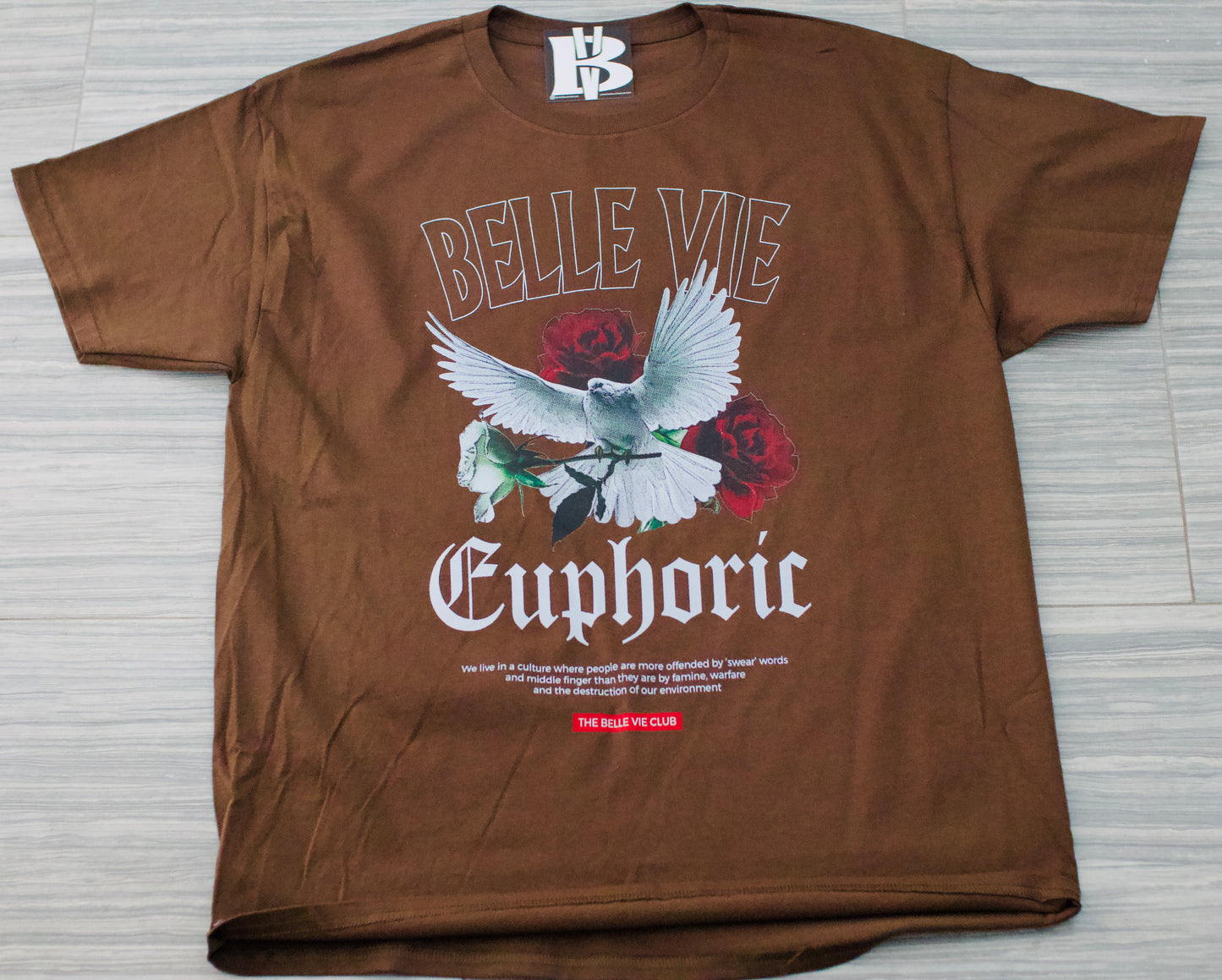 Brown Belle Vie Short Sleeve Euphoric Graphic T-Shirt image 1