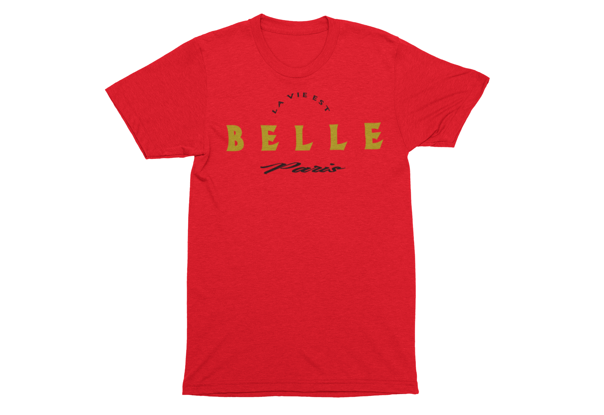 Red/Gold/Black Unisex La Vie Est Belle Short Sleeve T-Shirt image 0