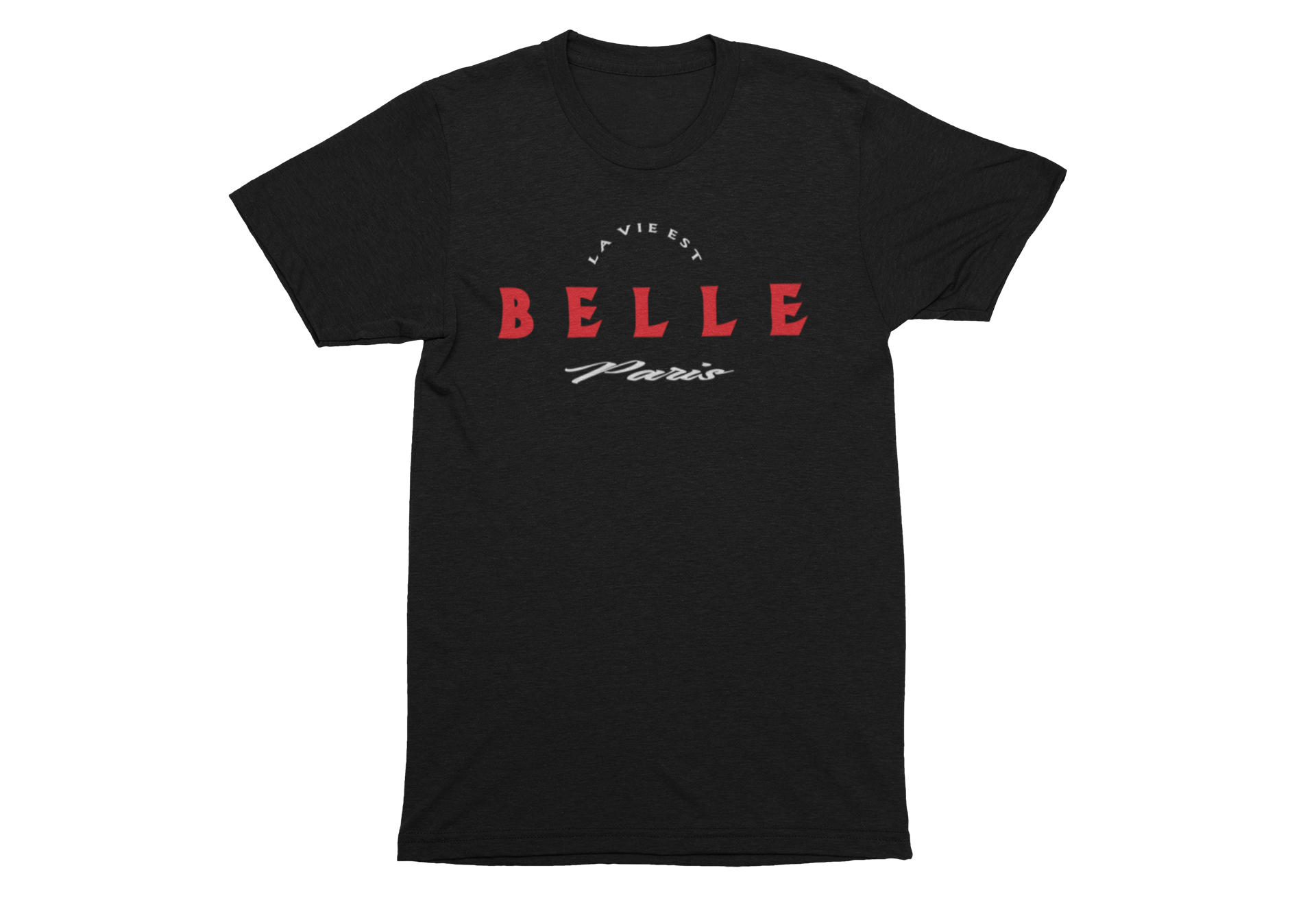 Black/Red/White Unisex La Vie Est Belle Short Sleeve T-Shirt image 0